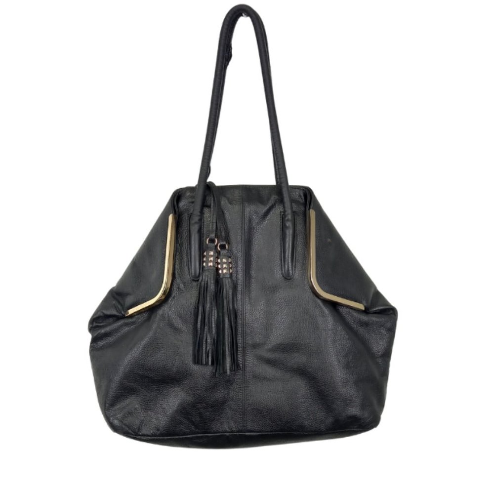 Sloane Alex Black Genuine Leather Tote with Tassels